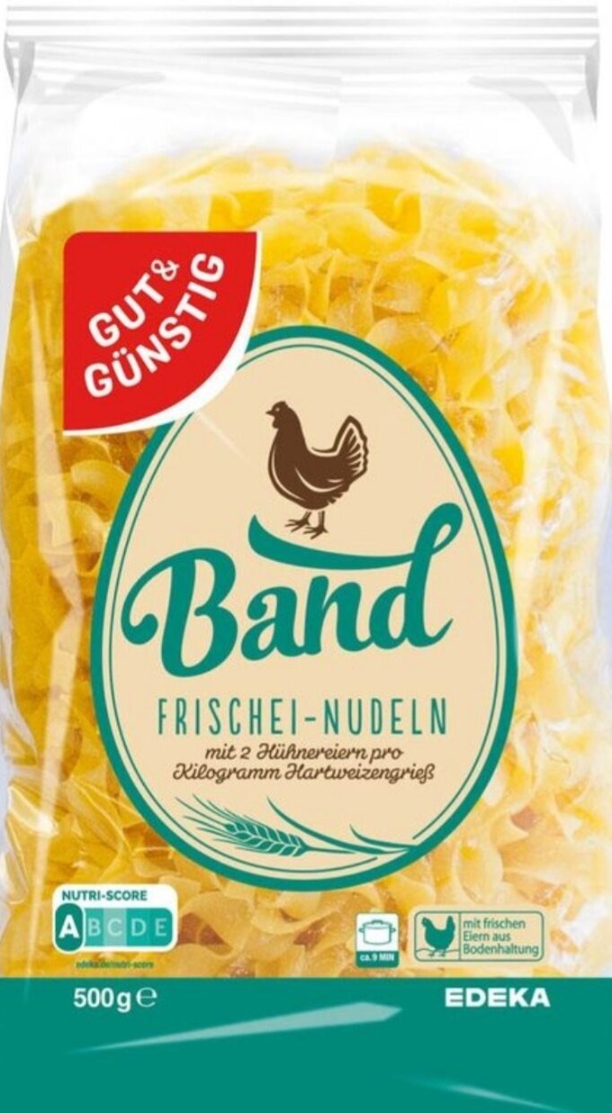 Vorderseite von Bandnudeln Frischei